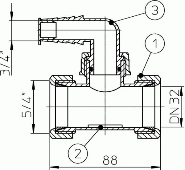 T-Stück DN32x5/4" mit HL19 HL19T/30